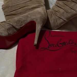 Christian Louboutin Beige Suede Boots with Red Soles